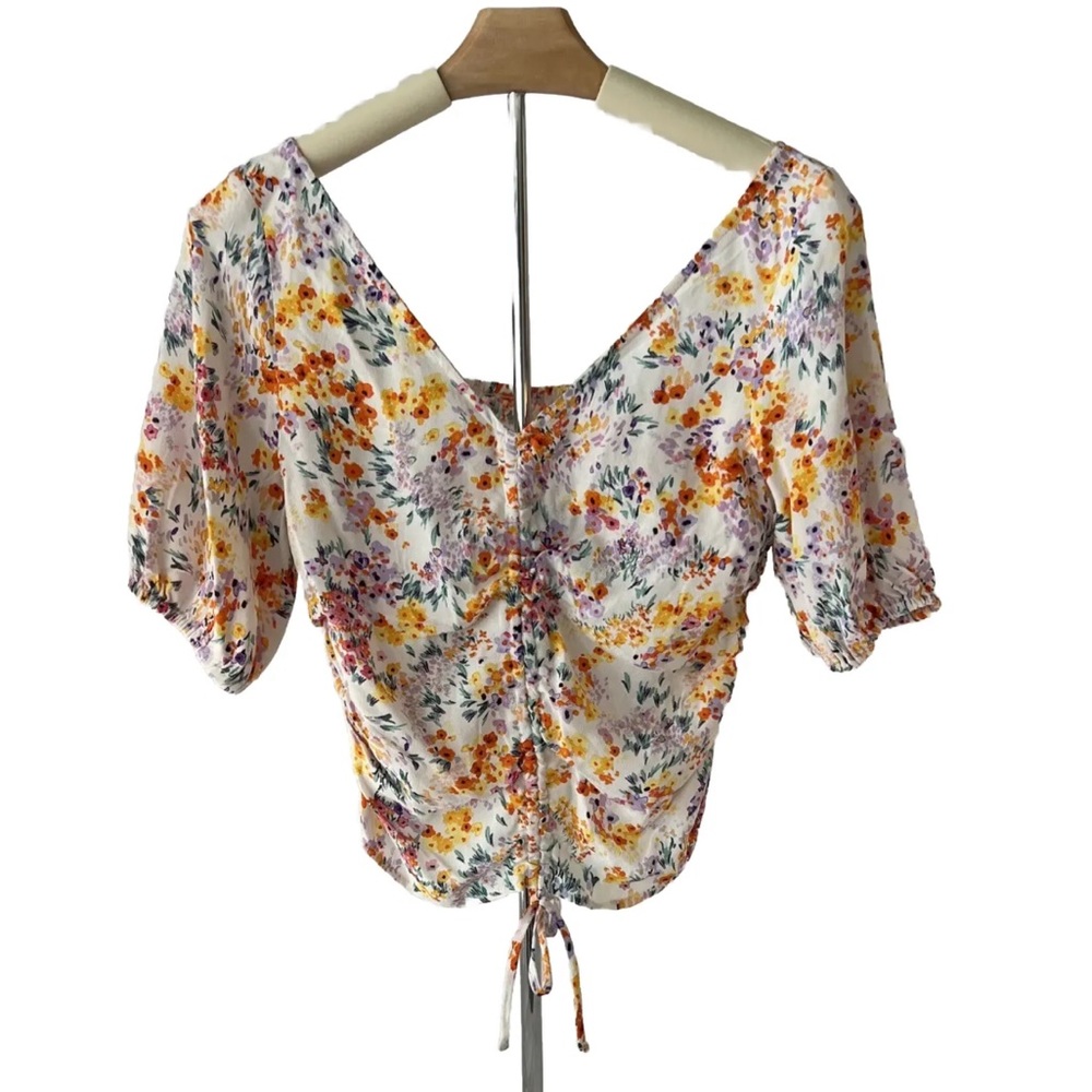 H&M White Floral Print Puff Sleeve Blouse Top Size Small, New With Tags